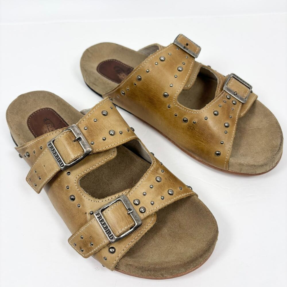 Freebird Asher Sandals Slides Slip On Shoes Women 10 Studded Leather Light Brown